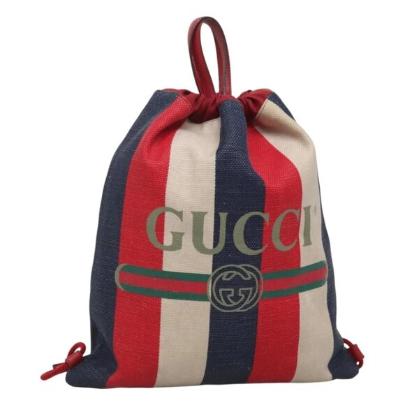 GUCCI Web Sherry Line Backpack Canvas Red Blue 473872 Auth 125637 - Picture 1 of 16